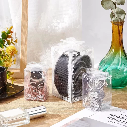 BENECREAT 24 buc. Cutii transparente de cadou cu fundă, 12x7x7 cm, ambalaj decorativ pentru nuntă