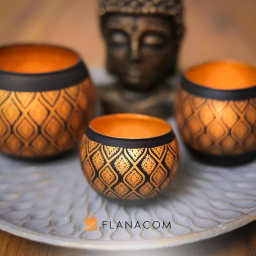 Flanacom Lampion Oriental, Suport Metalic pentru Lumânare în Stil Marocan, Decor Vintage