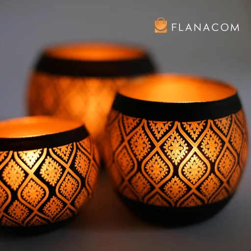 Flanacom Lampion Oriental, Suport Metalic pentru Lumânare în Stil Marocan, Decor Vintage