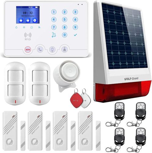 Wolf Guard W4Q-W06 WiFi + 4G Vezeték Nélküli Riasztórendszer Tuya Smartlife Applikációval, Napelemes Kültéri Szirénával, Ajtó/Ablak Érzékelő
