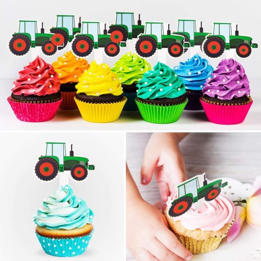 Blulu 56 bucăți toppers tractor pentru brioșe, decorațiuni pentru petreceri tematice agricole