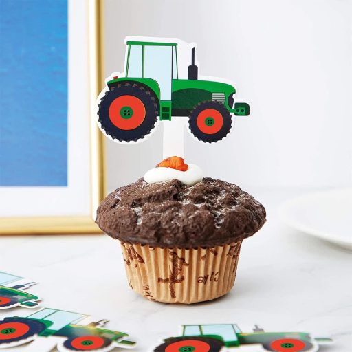 Blulu 56 bucăți toppers tractor pentru brioșe, decorațiuni pentru petreceri tematice agricole
