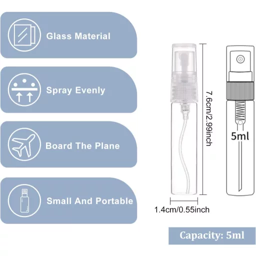 BENECREAT 30 db 5 ml üveg utazó parfüm spray palack szórófejes kozmetikai flakón
