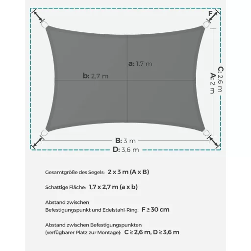 SONGMICS vízálló napvitorla 1000mm UV védelemmel, kerti árnyékolás