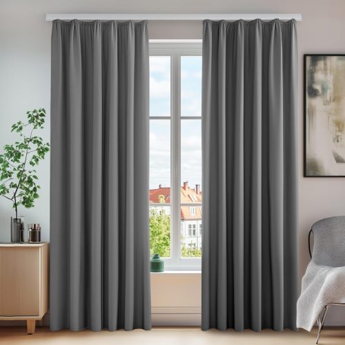 Deconovo Draperii opace termoizolante din poliester - Set de draperii gri deschis, cu bandă de încrețire, 245x140 cm, izolare termică