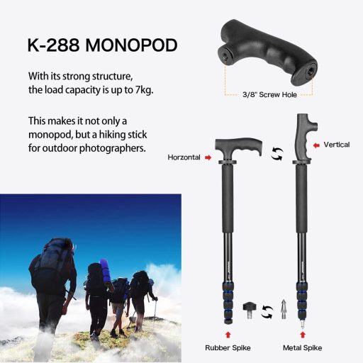 Hliníkový monopod na fotoaparát Koolehaoda s rukoväťou turistickej palice, 5 sekcií, nosnosť 7 kg