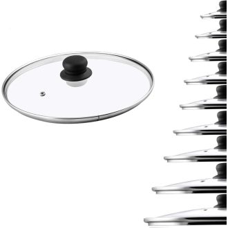   KADAX Hőálló Üvegfedő Műanyag Fogantyúval, 30 cm-es Kerek Univerzális Edényfedő Gőzkieresztő Nyílással, Serpenyőkhöz és Lábasokhoz