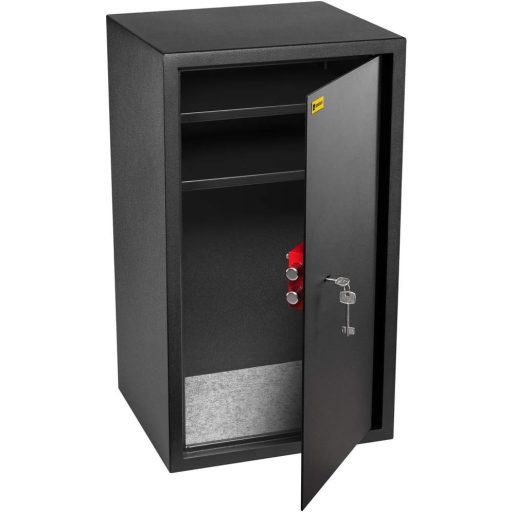 Seif HomeSafe HV70K cu cheie, 70x40x36 cm, seif mare din oțel pentru depozitarea obiectelor de valoare acasă, cu 2 rafturi reglabile, montabil pe perete