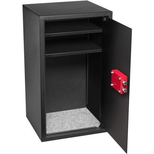 HomeSafe HV70K Széf Kulcsos Zárral, 70x40x36 cm, Nagy Méretű Acél Páncélszekrény Otthoni Értéktároláshoz, 2 Állítható Polccal, Falra Szerelh