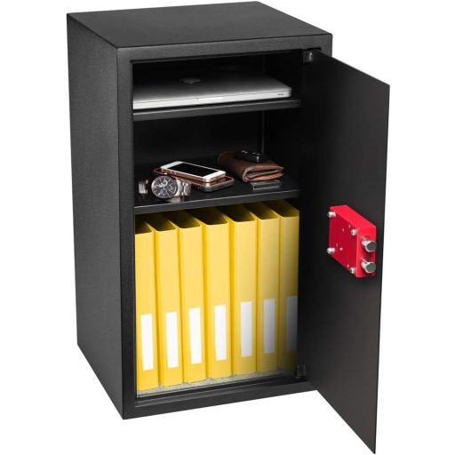 HomeSafe HV70K Széf Kulcsos Zárral, 70x40x36 cm, Nagy Méretű Acél Páncélszekrény Otthoni Értéktároláshoz, 2 Állítható Polccal, Falra Szerelh
