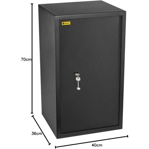 Seif HomeSafe HV70K cu cheie, 70x40x36 cm, seif mare din oțel pentru depozitarea obiectelor de valoare acasă, cu 2 rafturi reglabile, montabil pe perete