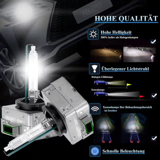Bec xenon HID XELORD D3S, 6000K, alb diamant, 35W, 12V, 2 bucăți
