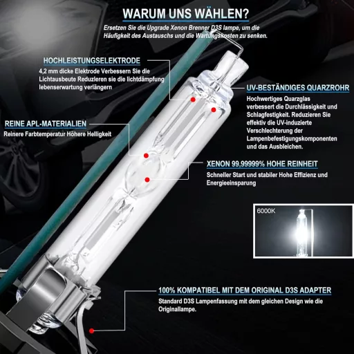 Bec xenon HID XELORD D3S, 6000K, alb diamant, 35W, 12V, 2 bucăți