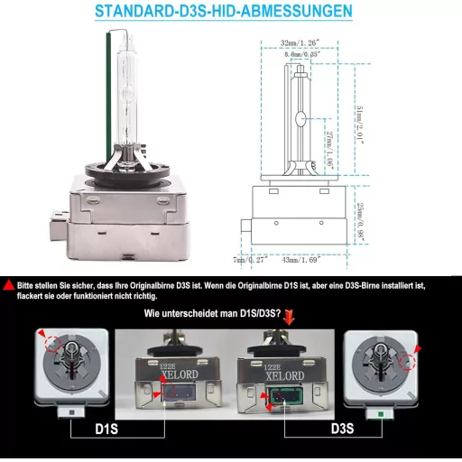XELORD D3S Xenon HID fényszóró izzó 6000K gyémánt fehér 35W 12V 2db