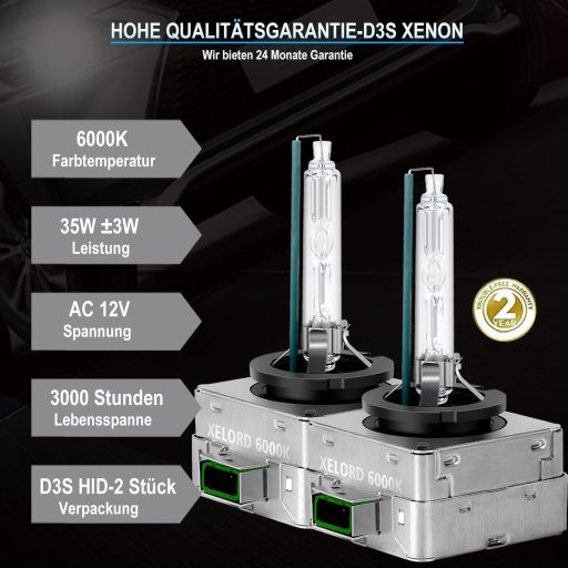 XELORD D3S Xenónová HID výbojka 6000K diamantová biela 35W 12V 2ks