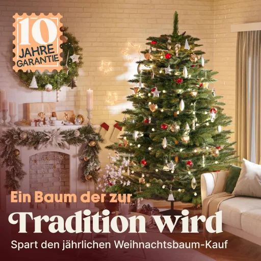 Brad artificial Pure Living 180 cm - Aspect natural, pin Nordmann, cu ramuri bogate, suport din lemn și sac de depozitare - Ignifug, fabricat în UE, brad de Crăciun premium