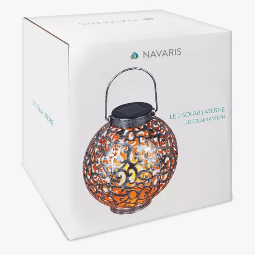Navaris Fém LED Szolár Lámpa Fogantyúval 21cm Ezüst Kerti Dekoráció