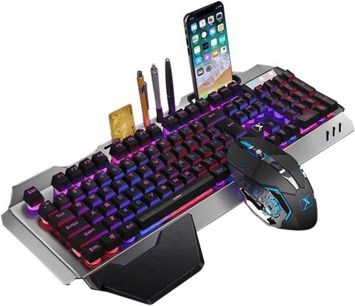 Set tastatură și mouse wireless 2.4G LexonTech cu iluminare LED - Reîncărcabil, compatibil Windows/macOS/Linux
