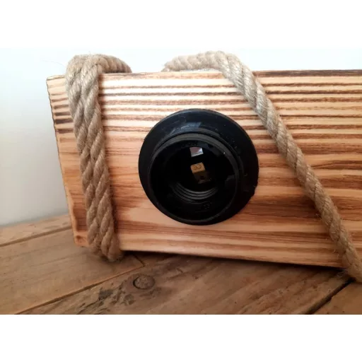solenzo Fa és Kötél Függőlámpa - Rusztikus Ipari Stílusú Mennyezeti Csillár, 3 E27 Foglalat, Természetes Fa, 60 cm