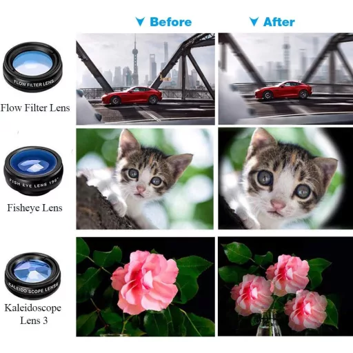 Univerzális 15 az 1-ben okostelefon kamera objektív készlet állvánnyal és távkioldóval