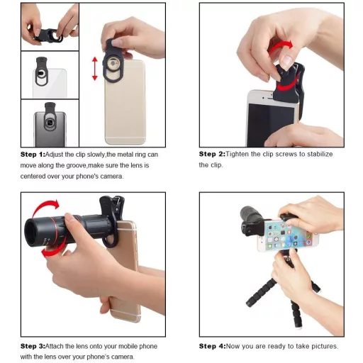 Kit obiectiv universal 15 în 1 pentru camera smartphone-ului, cu trepied și telecomandă.