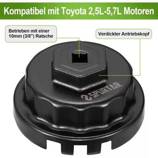 Spurtar 64 mm Olajszűrő Kulcs Toyota és Lexus Járművekhez - Fém Olajszűrő Leszedő Szerszám RAV4, Camry, Highlander Modellekhez 2.5-5.7L Moto
