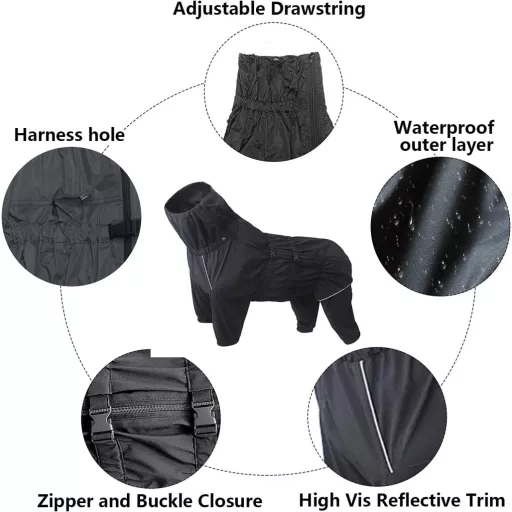 MOREZI Kutyaesőkabát Reflektív Sávokkal és Cipzárral S Méret Fekete
