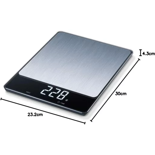 Beurer KS 34 XL rozsdamentes konyhai mérleg 15 kg-ig, tárázás és tartás funkcióval