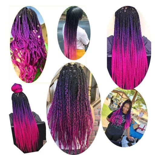 Shangxiu 6 csomag jumbo fonási hajhosszabbítás barna ombre lila rózsaszín szintetikus hőálló haj