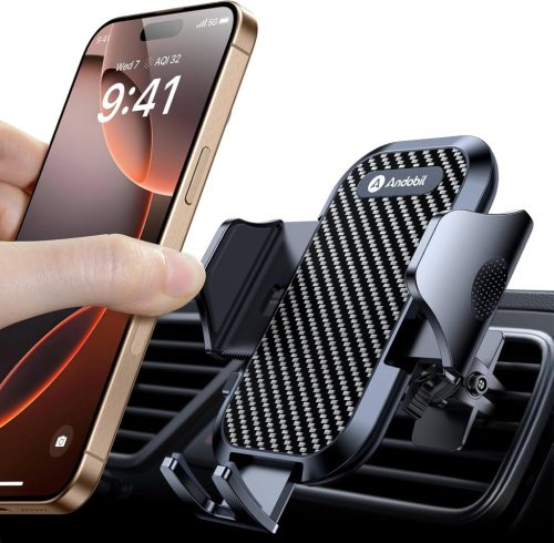 andobil Autós Telefontartó Szellőzőrácsra - 360° Forgatható Univerzális Mobiltartó, Dupla Rögzítőcsipesszel, 4-7" Készülékekhez, iPhone Sams