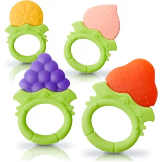   ifancy Glodalice za bebe u obliku voća - Higijenska silikonska igračka za zubiće - BPA free, šarene igračke za grickanje za ublažavanje boli kod izbijanja zuba - 4 kom