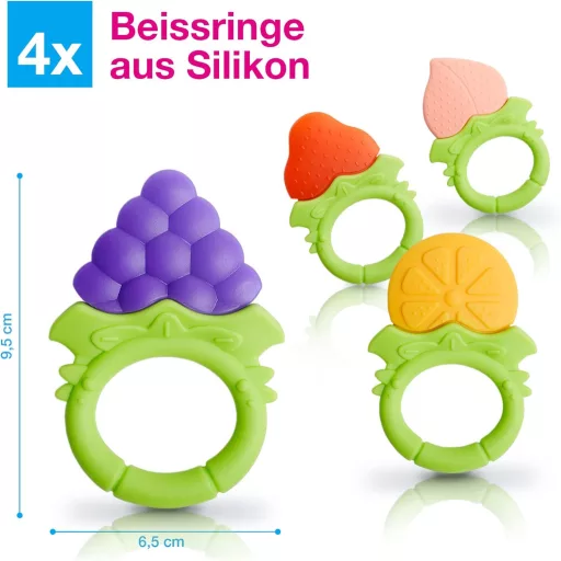 ifancy Glodalice za bebe u obliku voća - Higijenska silikonska igračka za zubiće - BPA free, šarene igračke za grickanje za ublažavanje boli kod izbijanja zuba - 4 kom
