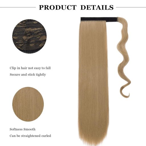Coadă de cal cu clips Cybelleza - Extensii de păr drept, cu aspect natural, blond cenușiu, pentru femei și copii