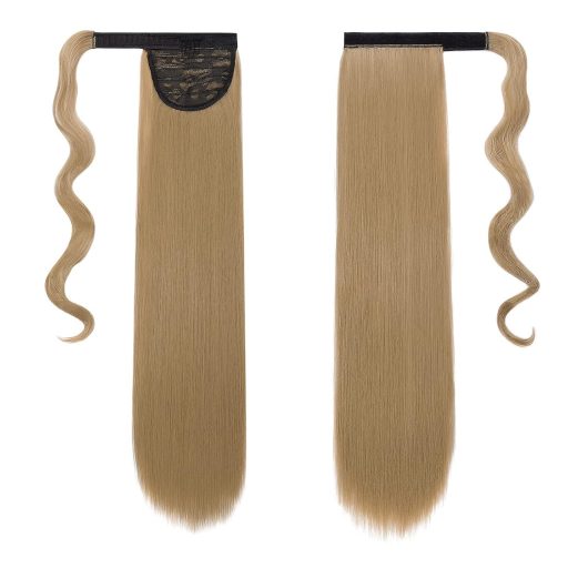 Coadă de cal cu clips Cybelleza - Extensii de păr drept, cu aspect natural, blond cenușiu, pentru femei și copii