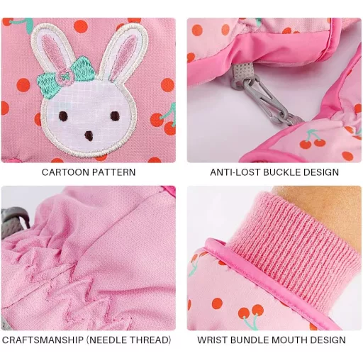 Mănuși de schi pentru copii HuoBi, impermeabile, respirabile, mănuși de snowboard, model iepure animat, mărimea L