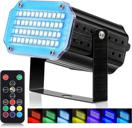 AFDEAL 48 LED-es Stroboszkóp Diszkólámpa - Hangra Aktiválódó, Sebességszabályozós Partyfény Távirányítóval, Bulikhoz, DJ-khez, Esküvőkre