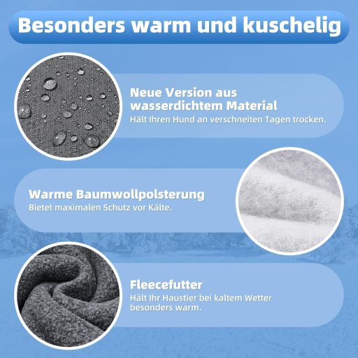 SlowTon téli kutyakabát polár fleece béléssel, magas nyakkal, reflektív csíkokkal, vízálló S méret szürke