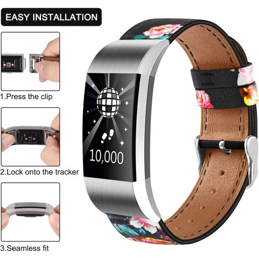 Tobfit Valódi Bőr Szíj Fitbit Charge 2 Okosórához - Klasszikus Csereszíj Fém Csatlakozóval, Tartós Karpánt