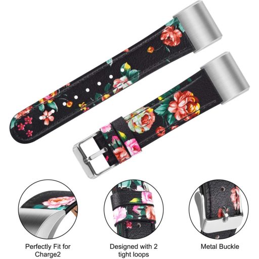 Tobfit Valódi Bőr Szíj Fitbit Charge 2 Okosórához - Klasszikus Csereszíj Fém Csatlakozóval, Tartós Karpánt