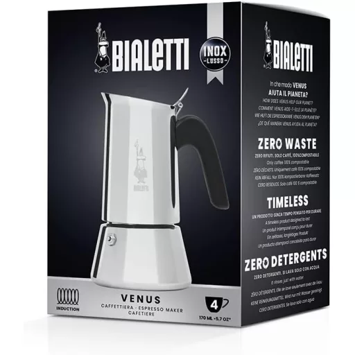Bialetti Venus Moka Kanna Rozsdamentes Acél 2 Személyes 85ml Gázhoz Elektromos Főzőlaphoz - 2 cup, New Venus