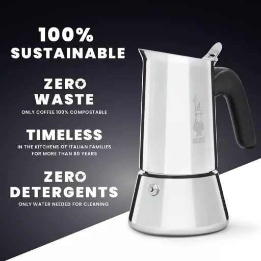 Bialetti Venus Moka Kanna Rozsdamentes Acél 2 Személyes 85ml Gázhoz Elektromos Főzőlaphoz - 2 cup, New Venus