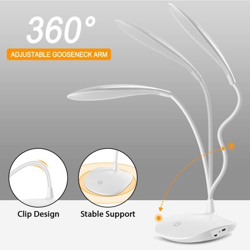 URAQT LED íróasztallámpa: 360°-ban forgatható, 3 fényerő, vezeték nélküli, USB-s