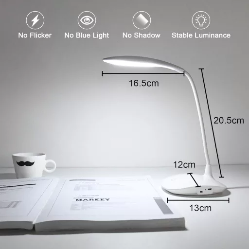 URAQT LED stolná lampa 360° otočná s 3 úrovňami jasu - 1200 mAh nabíjateľná dotyková USB lampa na čítanie