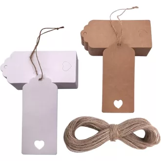   Set 100 Etichete Cadou Kraft PPpanda cu Inimioară și Sfoară de Iută 30m