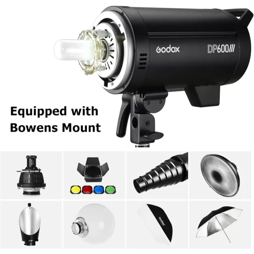 Blitz de studio Godox DP600III 600W, monobloc profesional cu montură Bowens și sistem wireless 2.4G