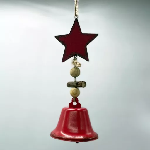 Pape Kunstgewerbe Karácsonyfadísz - 3 db Színes Fém Csengő Fa Csillagokkal, Zöld-Piros-Fehér, 28 cm Hosszú Függő Dekoráció