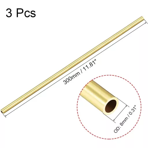 sourcing map Țeavă de alamă 8mm diametru exterior 1mm grosime perete 300mm 3 bucăți