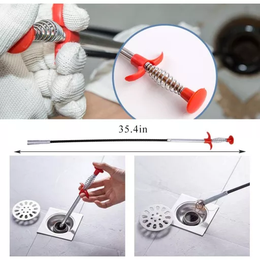 Set de curățat țevi Sukudon, 7 piese, cu șarpe de canalizare din oțel inoxidabil și plastic