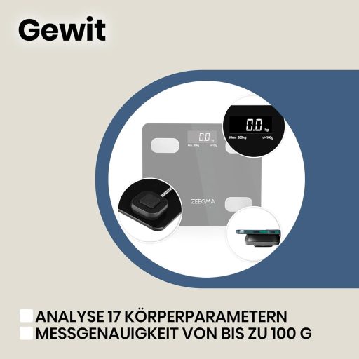 Zeegma Gewit digitális személymérleg testzsír és 17 testparaméter elemzéssel