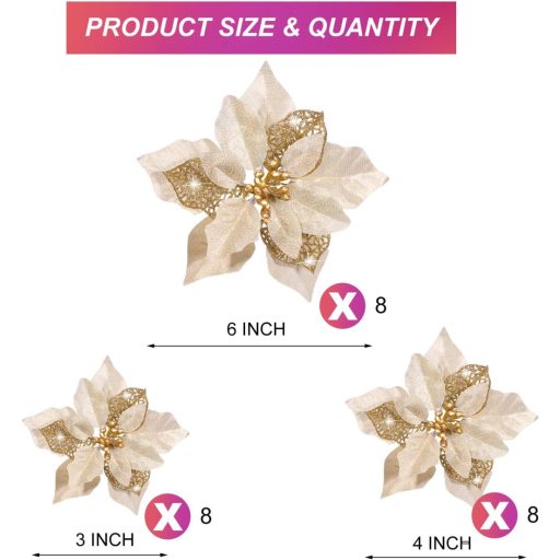 Boao 24 darabos Karácsony Csillag Virág Művirág Karácsonyfadísz Szilveszter Dekoráció